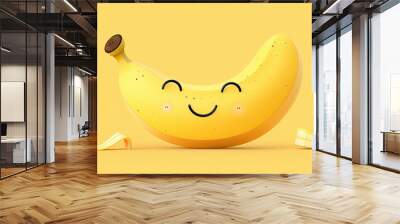 cute cartoon banana expression on yellow background National Banana Day. The third Wednesday of April. Poster, banner, card, background. Banana day logo for the international banana day in april Wall mural