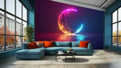 glowing neon light effect head, bright advertising design element, moon logo light signboard banner for decor, events, party, signs , eid mubarak, ramdan  Wall mural