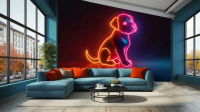 glowing neon light effect puppy, bright advertising design element, dogl ogo light signboard banner for veterinary clinic, pet shop, night club concept Wall mural