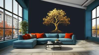 golden color tree logo on dark background, tree, clean environment concept, grow more trees Wall mural