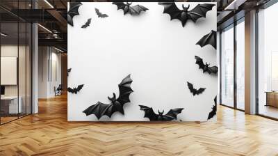 happy halloween, black bats and spiders scary spooky on white background, cards, banners, halloween party invitations, decor , october fall cold dark season  Wall mural