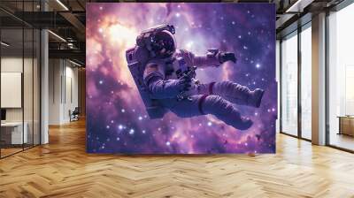 illustration of Astronaut on another planet space exploration, gateway to another universe.space, cosmonaut and galaxy for poster, banner , future, science fiction, astronomy Wall mural