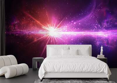 light sparkle flare , bokeh, festive event party rays of silver pink white lights from a star on black background Wall mural