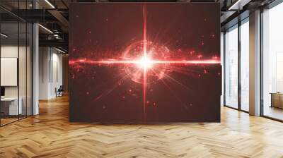 light sparkle flare , bokeh, festive event party rays of silver red white lights from a star on black background Wall mural