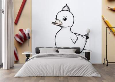 pencil drawn duck sketch on a white paper Wall mural