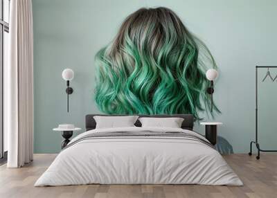 Rear view of dark green hair of girl with ombre balayage haircolor	
 Wall mural