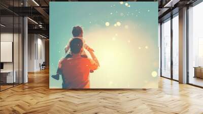 rear view silhouette of super dad or father and child, fathers day special watercolor art  Wall mural