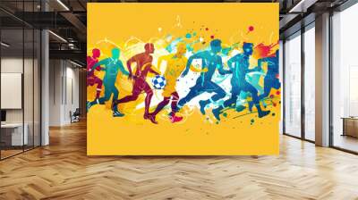 silhouette of Sports Athletics players for World Athletics Day and Sports day, Banner template for national sports day football, basketball, tennis and volleyball background.  Wall mural