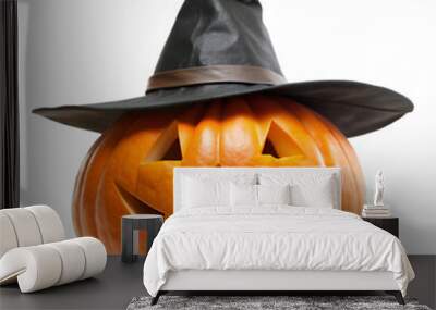 spooky halloween pumpkin witch on transparent background Wall mural