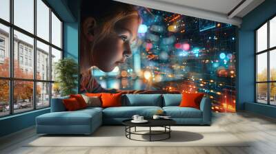 twenty two century kid on gaming technology, modern world concept Wall mural