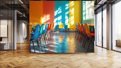 vibrant classroom with colorful chairs for kids and tables Wall mural