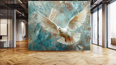 Watercolor illustration of flying dove on textured painted background, peace symbol, Bird of Peace and kindness Wall mural