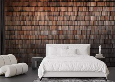 a house wall covered with small wooden tiles as a background  Wall mural