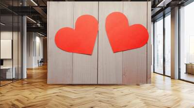 red heart on wooden background Wall mural