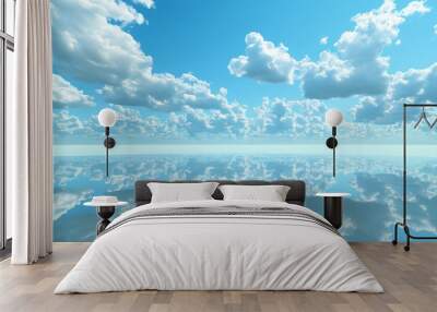 A perfectly flat plain covered in reflective material that mirrors the sky above Wall mural