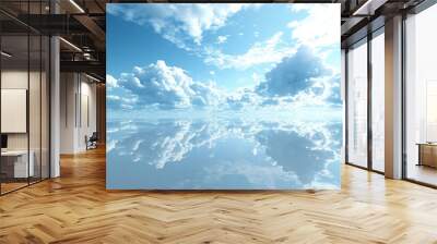 A perfectly flat plain covered in reflective material that mirrors the sky above Wall mural