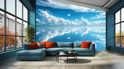 A perfectly flat plain covered in reflective material that mirrors the sky above Wall mural