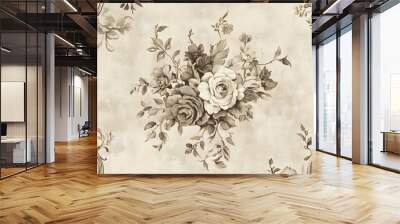 A sepia-toned wallpaper featuring antique floral patterns and ornate frames, offering a nostalgic charm Wall mural