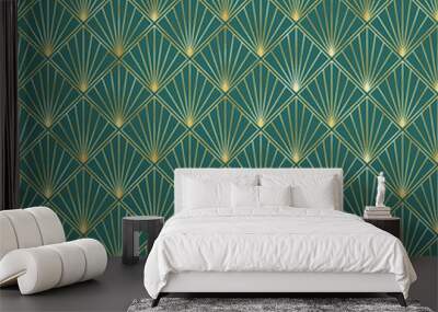 Art Deco Seamless Pattern - Repeating metallic pattern design with art deco motif Wall mural