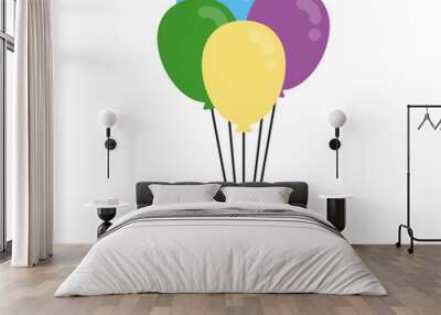 Birthday Balloons Illustration - Colorful bunch of helium balloons tied together Wall mural