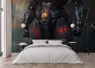 In the Japanese tokusatsu style of the Showa period, present the image of a huge robot Wall mural