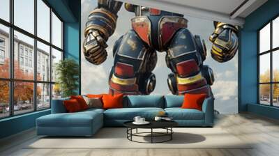 In the Japanese tokusatsu style of the Showa period, present the image of a huge robot Wall mural