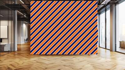 Orange and Navy Stripes Seamless Pattern - Orange, white, and navy blue diagonal stripes design Wall mural