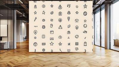 Repeating small icons, like stars, dots, or simple symbols, evenly spaced on a neutral background for a subtle pattern. Wall mural