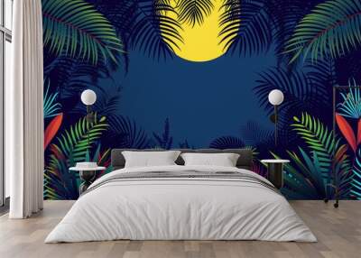 Tropical Jungle Night with Full Moon Wall mural