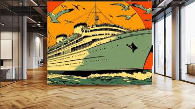 Vintage Cruise Ship Poster Illustration Wall mural