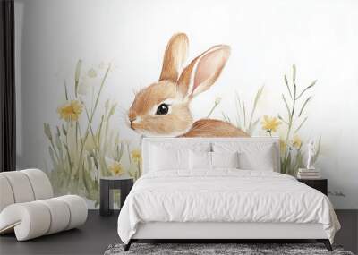 illustration of rabbit on grass Wall mural