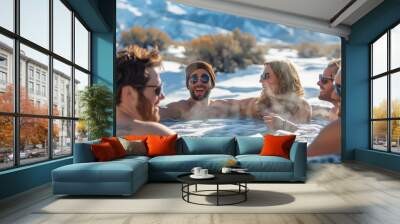 people having fun in the jacuzzi in winter Wall mural