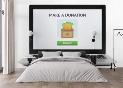 Donation concept on laptop computer screen. Isolated on white Wall mural