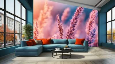 Vibrant Sunset with Golden Wheat Stalks Wall mural