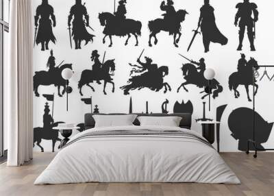 set of knight silhouette, sword, horse. Vector illustration Wall mural