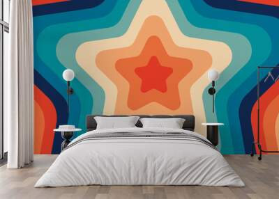 Star psychedelic groovy hippie retro vintage background. Vector illustration Wall mural