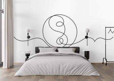 Continuous editable line drawing of Yin Yang symbol, One line drawing of Yin Yang icon, Vector illustration, Yin Yang symbol in one line, Yin and yang sketch, One line continuous hand drawing Wall mural