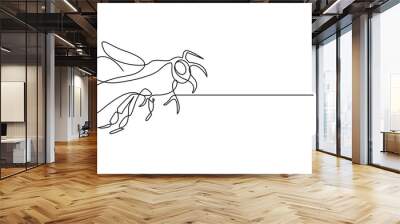 fly insect biology one line art design vector, Simple illustration of honey bee shape continuous one line art bee outline vector, Honey bee continuous one line drawing vector illustration Wall mural