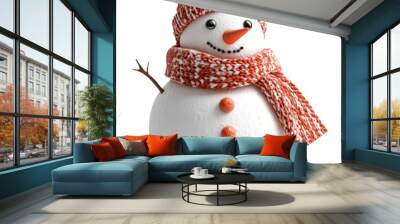 Festive Snowman with Knit Scarf and Hat against Transparent Background Wall mural