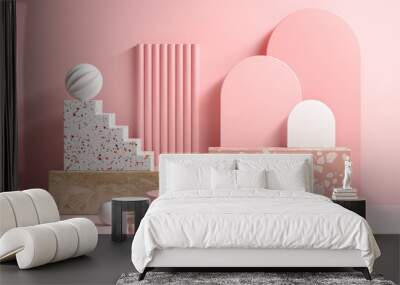 Modern Mockup Soft Pink Display With Abstract Geometry Composition Layout Background 3d Render Wall mural