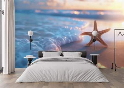 starfish on the beach at sunset Wall mural