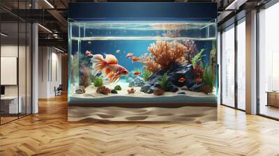 square glass aquarium and betta fish life Wall mural