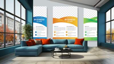 Business Flyer Template Layout with 3 Colorful Accents and Grayscale Image Masks Wall mural