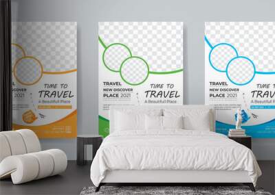 Travel flyer template design with contact and venue details. Summer travel agency promotion design template. Wall mural