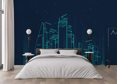 Future city skyline illustration. Graphic concept for your design, linear style. Wall mural