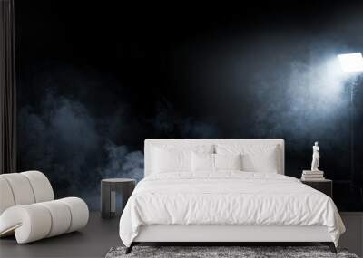 Conceptual image of a dark interior full of swirling smoke Wall mural