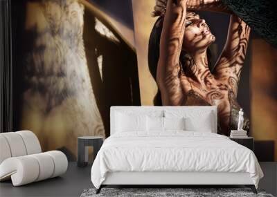 Portrait of a sensual brunette lady in a romantic place Wall mural