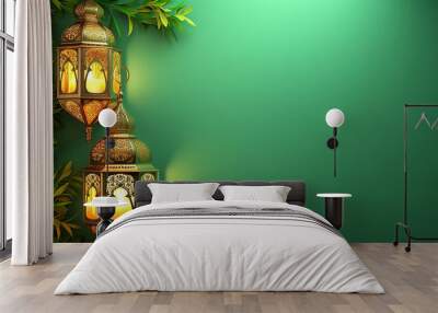 abstract ramadan background, islamic background, two lantern with green empty space Wall mural