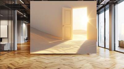 an open dream door leading to the desert with sun and sand, door leading to success Wall mural