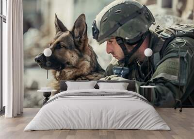 Israeli SoldierK9 Unit Showing Close Bond in Vivid Image Wall mural